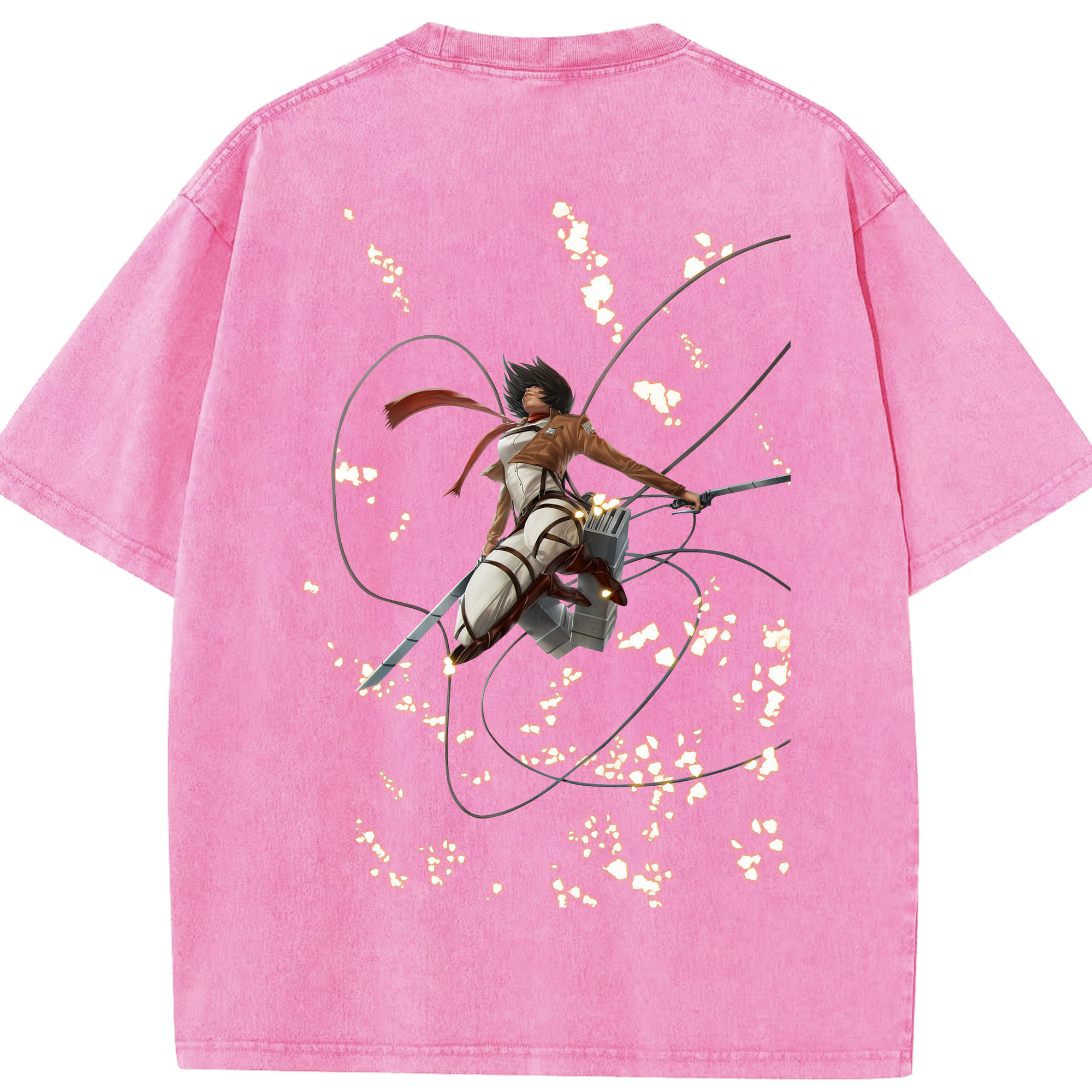 （画像用） 進撃の巨人 ミカサ·アッカーマン Attack on Titan Mikasa Ackerman 綿100% ヴィンテージ風 半袖Tシャツ（背面プリント）